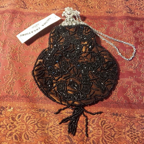 Talsha Creations Handbags - Vintage 90's Tasha Creations  Beaded Purse  Bronze with Black Beads-TIA23